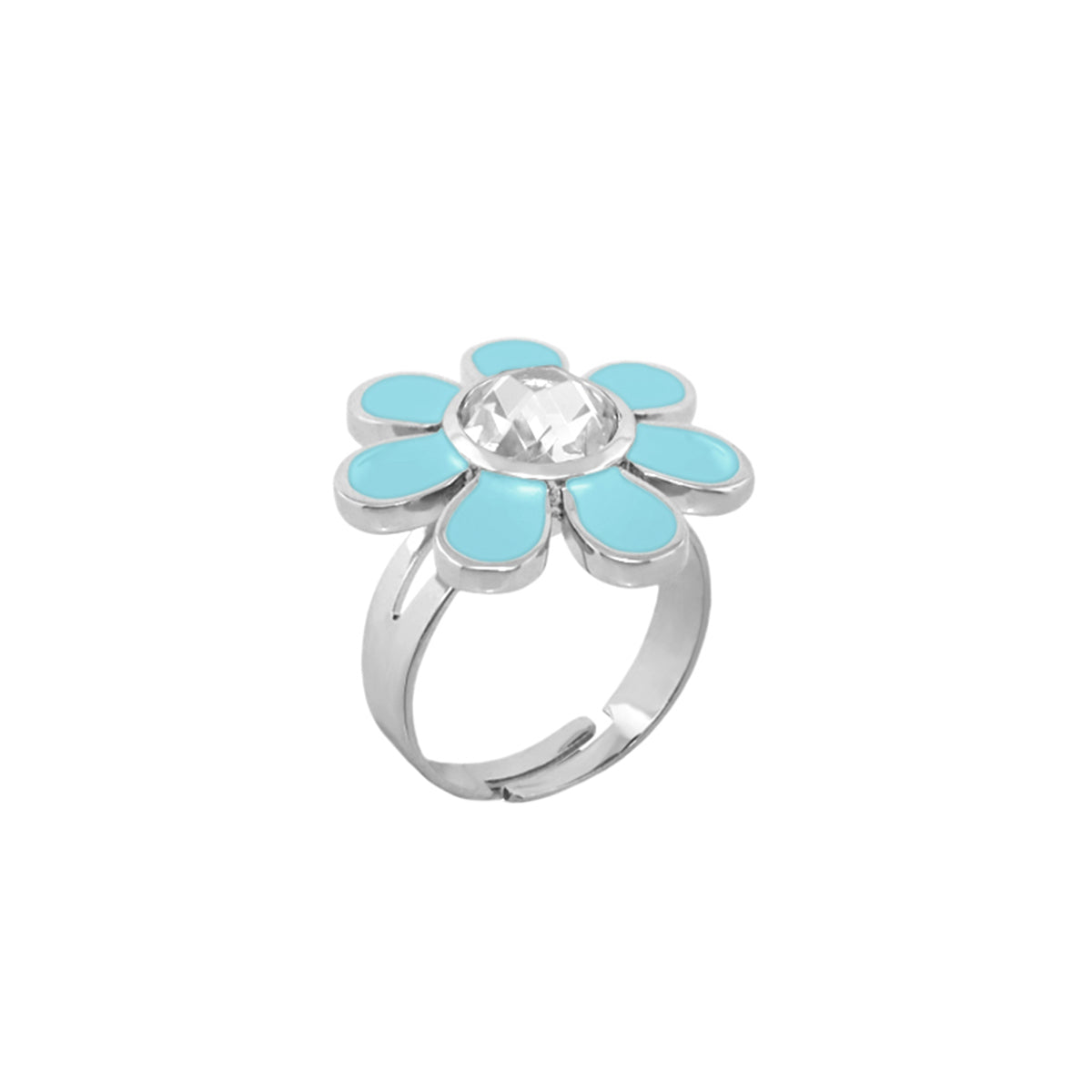 Daisy Flower Ring turquoise enamel petals with crystal center by Lauren G Adams, girls ring on Tampa Home & Garden Store