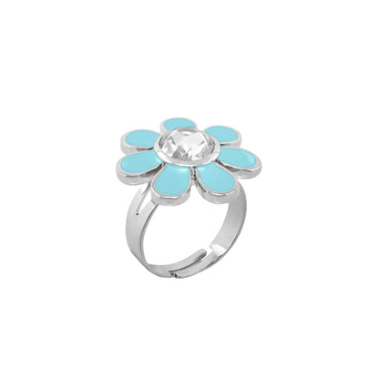 Daisy Flower Ring turquoise enamel petals with crystal center by Lauren G Adams, girls ring on Tampa Home & Garden Store