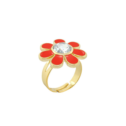 Daisy Flower Ring gold-tone with red enamel petals and clear crystal center Lauren G Adams on Tampa Home & Garden Store