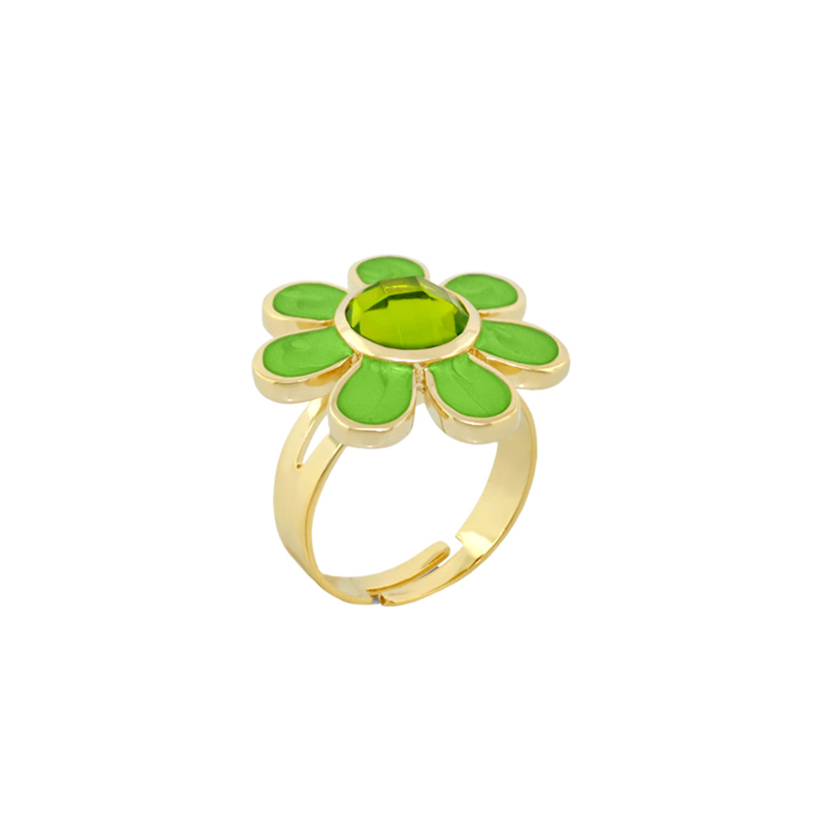 Daisy Flower Ring gold-tone with green enamel petals and central green gem by Lauren G Adams on Tampa Home & Garden Store