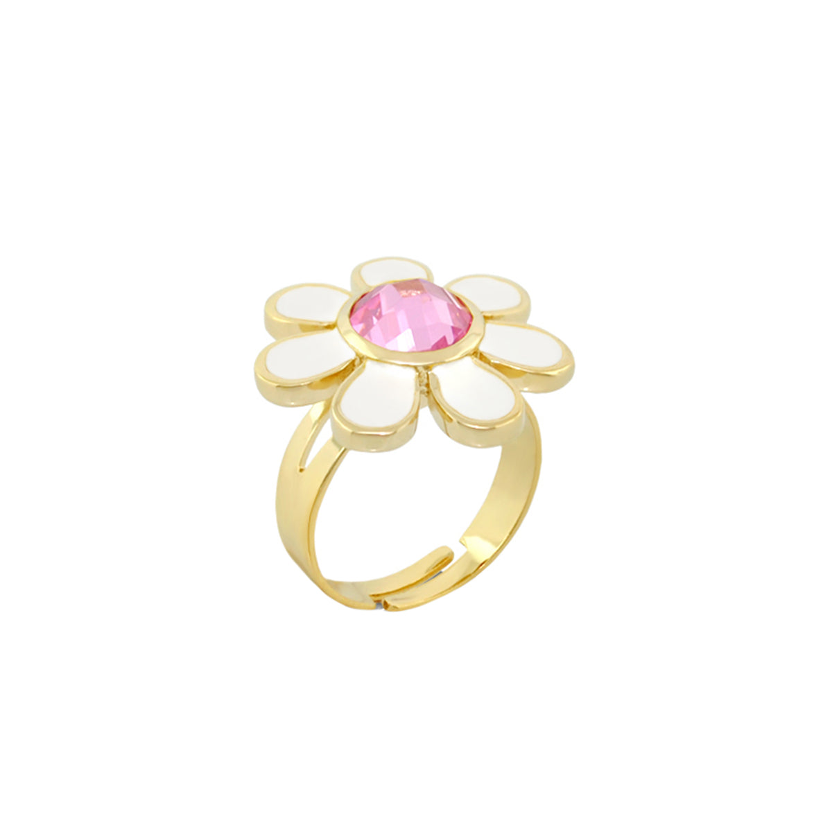 Daisy Flower Ring Lauren G Adams, gold ring with white petals and pink center on Tampa Home & Garden Store