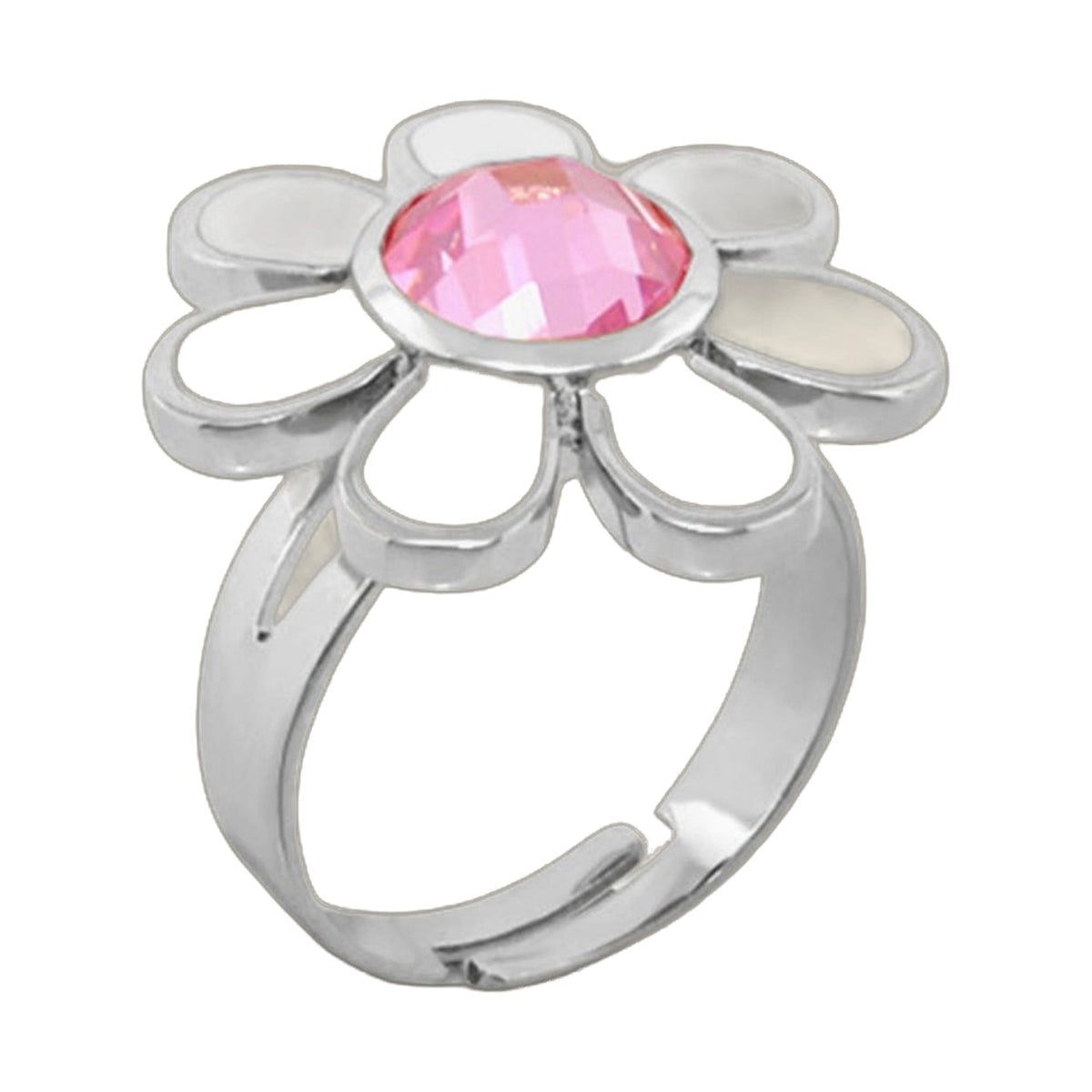 Daisy flower ring with pink gemstone center in silver, Lauren G Adams girls ring on Tampa Home & Garden Store