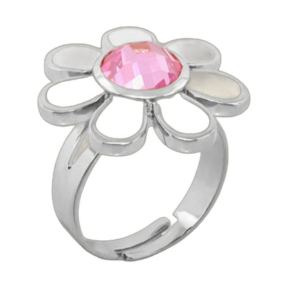 Daisy flower ring with pink gemstone center in silver, Lauren G Adams girls ring on Tampa Home & Garden Store