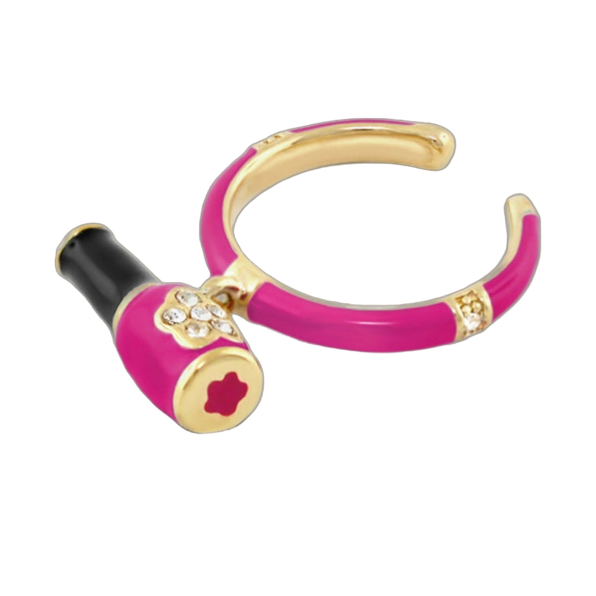 Girls ring by Lauren G Adams: pink enamel bangle with rhinestone nail polish charm on Tampa Home & Garden Store