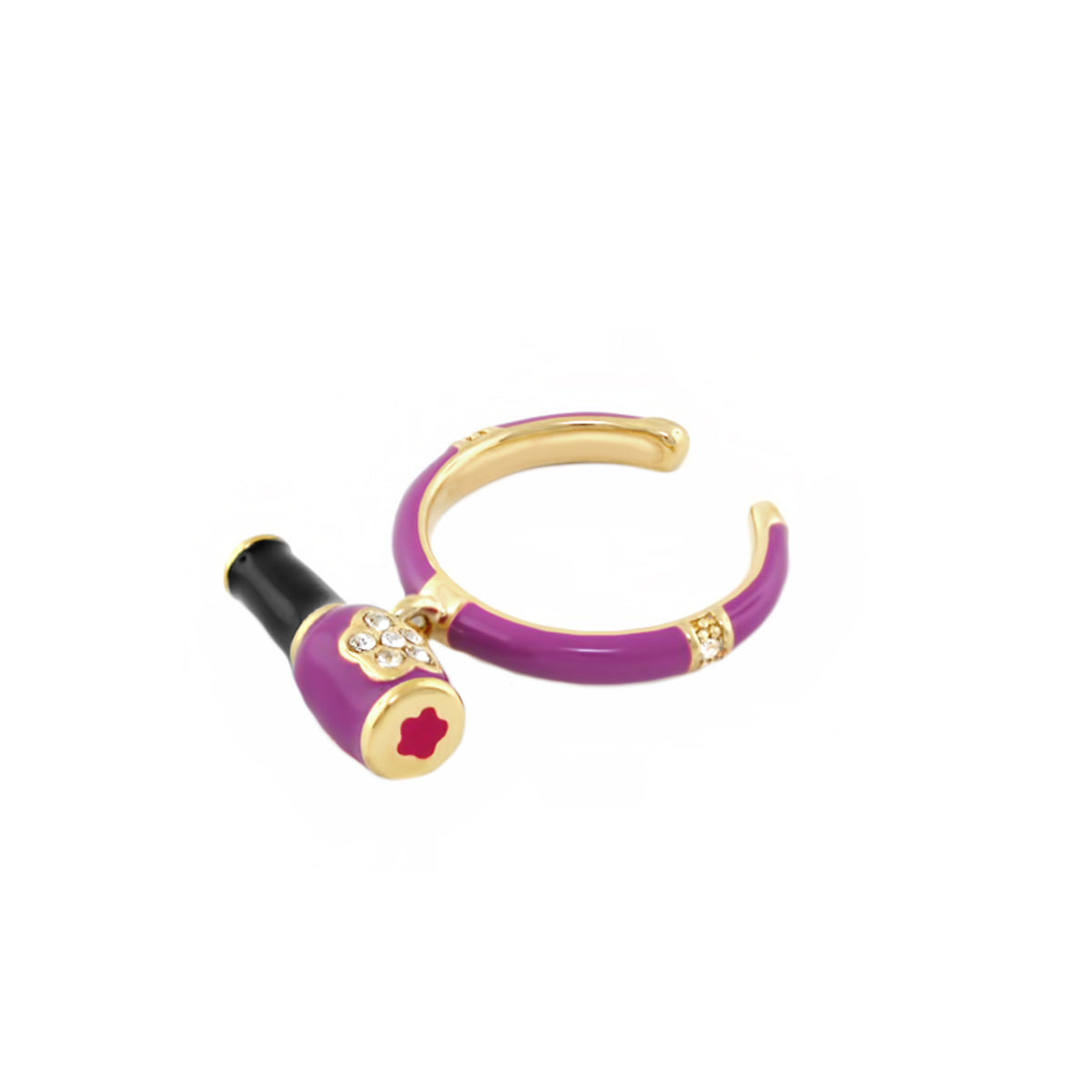 Lauren G Adams girls ring with purple enamel open band and nail polish bottle charm with rhinestones on Tampa Home & Garden Store