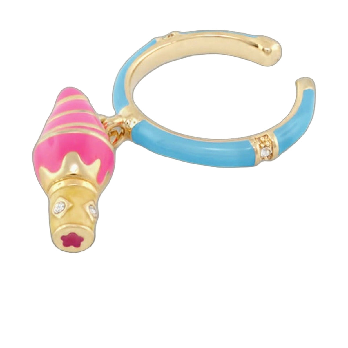 Girl's Ice Cream Ring blue enamel band with pink ice cream cone charm gold accents Lauren G Adams on Tampa Home & Garden Store