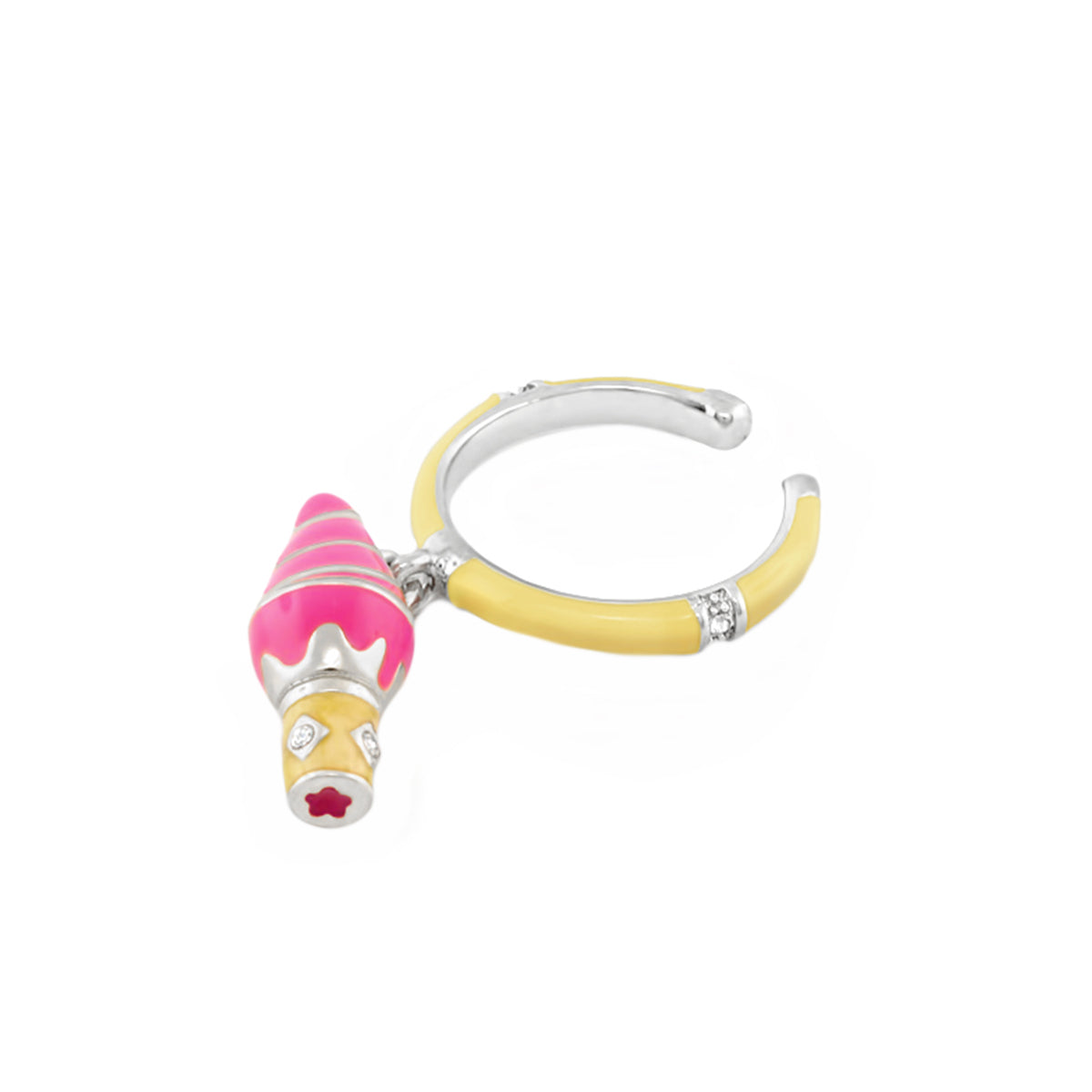 Girl's Ice Cream Ring by Lauren G Adams with pink ice cream cone charm on yellow enamel band on Tampa Home & Garden Store