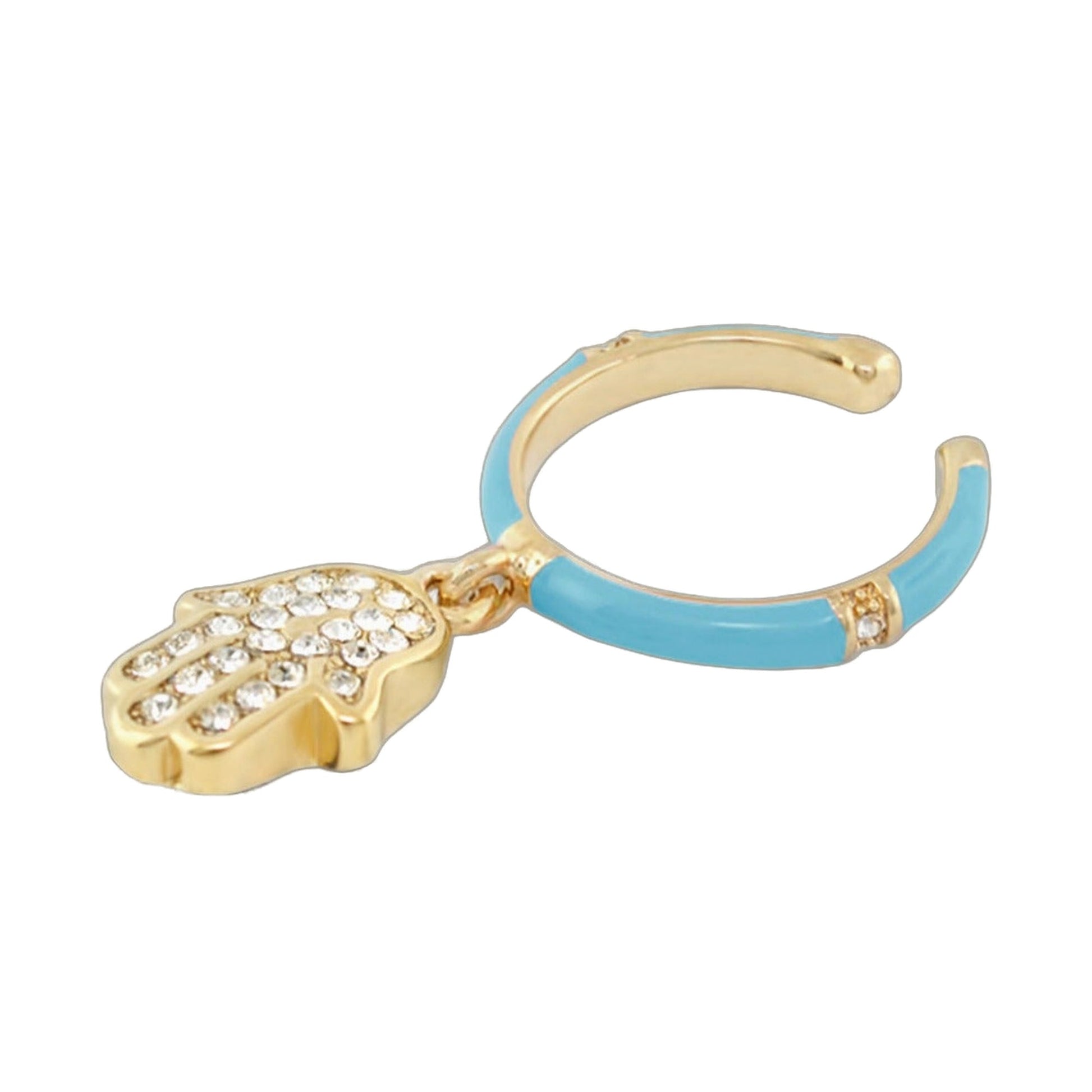 Girl's Hamsa Charm Ring by Lauren G Adams, gold-tone with turquoise enamel and crystal hamsa on Tampa Home & Garden Store