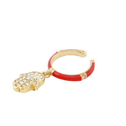 Girl's Hamsa Charm Ring Lauren G Adams, red enamel band with crystal-studded gold pendant on Tampa Home & Garden Store