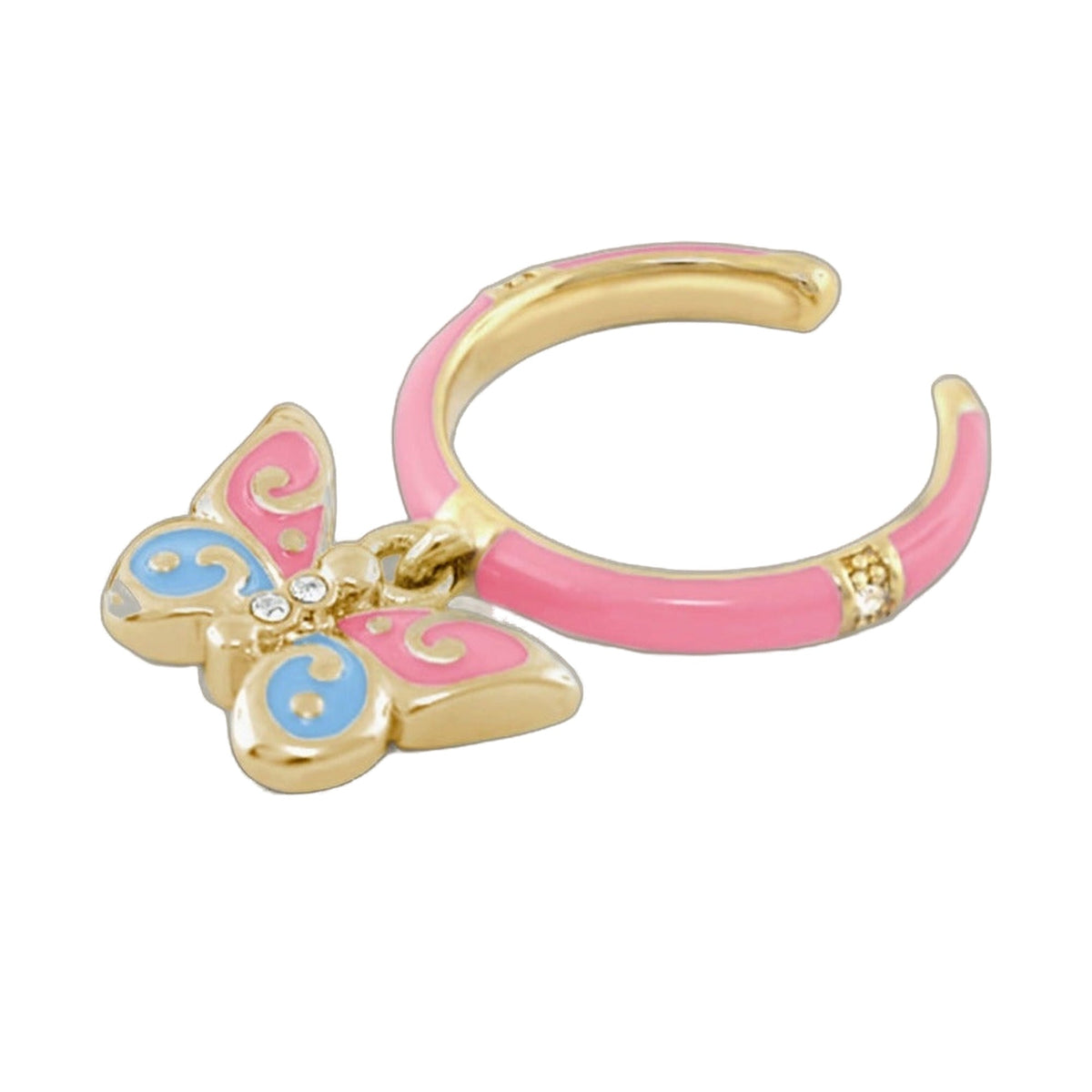 Butterfly Girl's Stackable Ring by Lauren G Adams pink enamel gold-tone butterfly rhinestones on Tampa Home & Garden Store