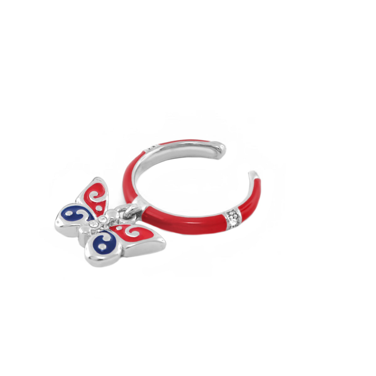 Butterfly Girl's Stackable Ring by Lauren G Adams, red enamel band with butterfly charm on Tampa Home & Garden Store