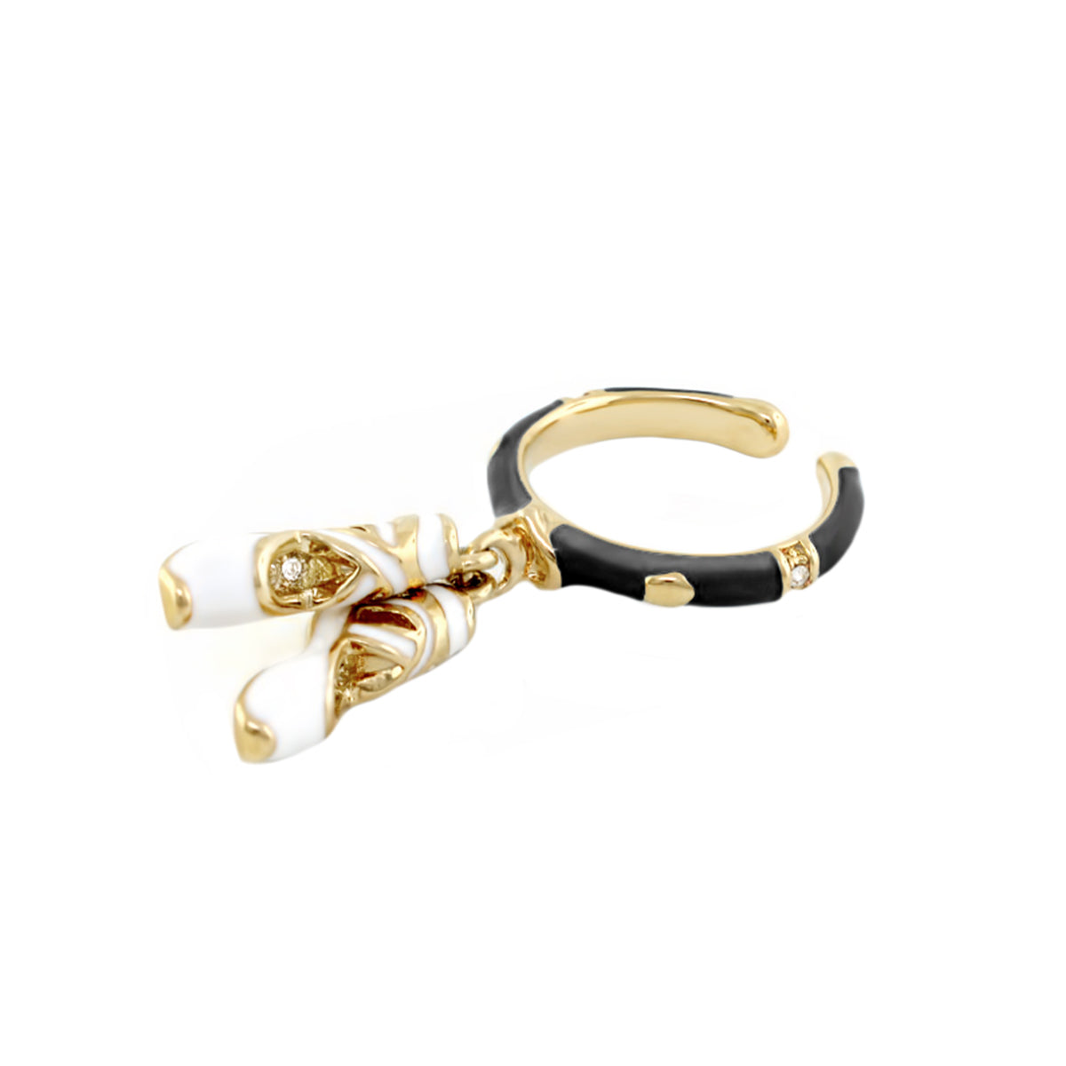 Beautiful Ballet Ring with gold black enamel band and white bow charm by Lauren G Adams on Tampa Home & Garden Store