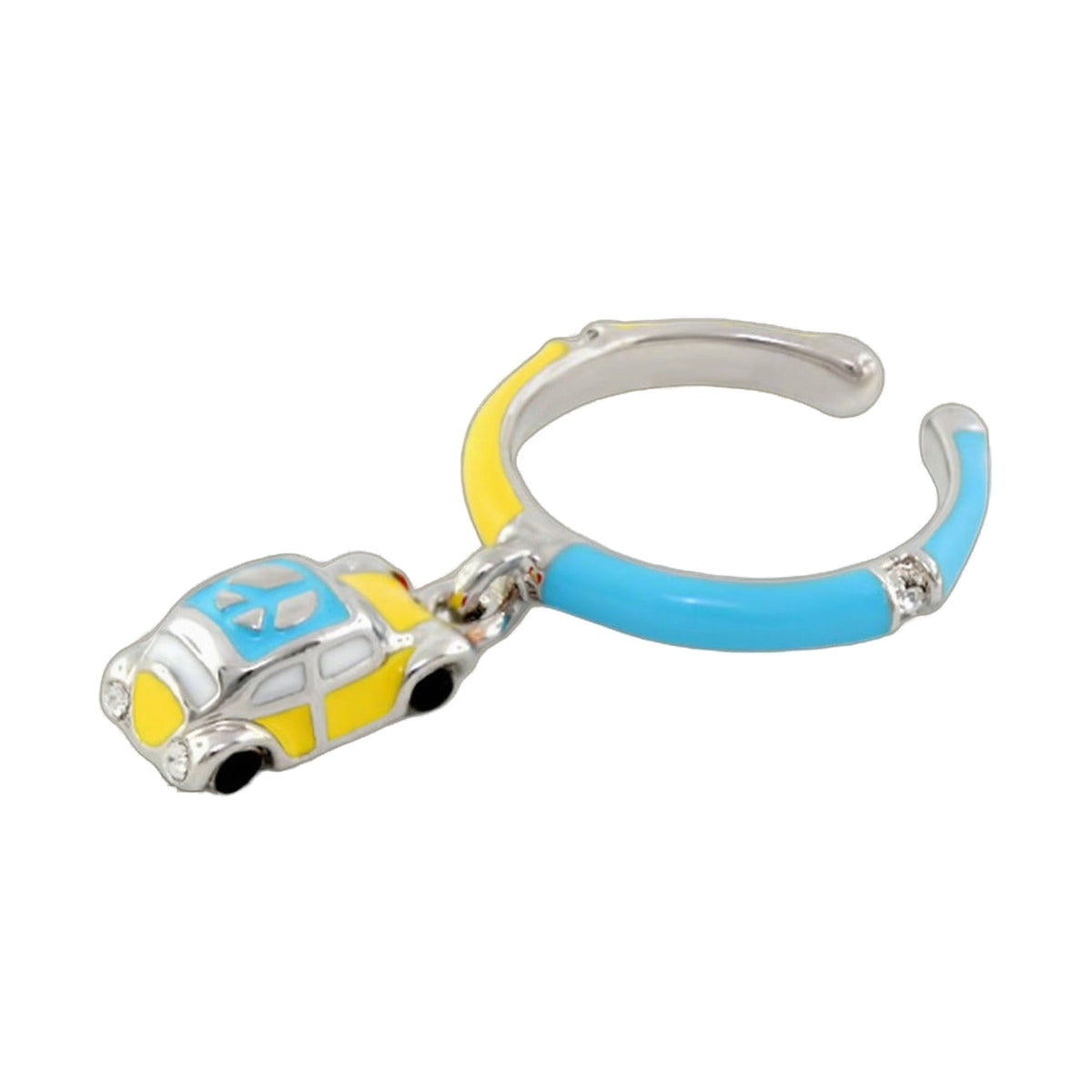 Kids Groovy Car Charm Ring by Lauren G Adams, girl’s ring with yellow-blue car charm on Tampa Home & Garden Store