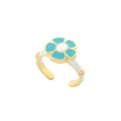 Hu La La Child's Ring, daisy flower with turquoise petals on gold band on Tampa Home & Garden Store