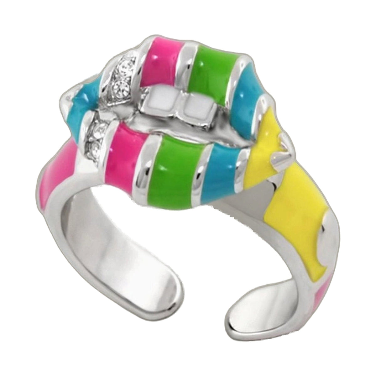 Kiss Me Ring by Lauren G Adams, girl's multicolor enamel ring with pink blue and yellow on Tampa Home & Garden Store
