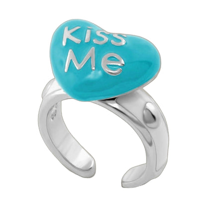 Kiss Me Ring turquoise heart with white lettering silver band girls on Tampa Home & Garden Store