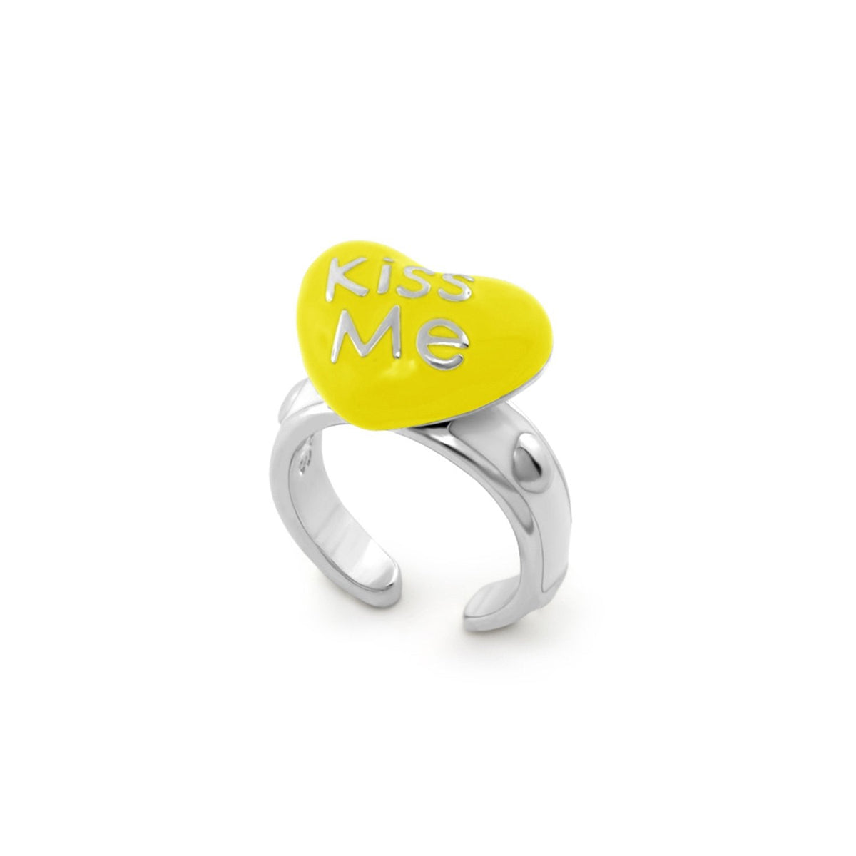 Kiss Me Ring for girls yellow heart-shaped top with silver Kiss Me lettering Lauren G Adams on Tampa Home & Garden Store