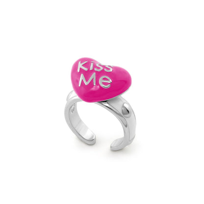 Kiss Me ring pink heart cabochon with silver band girl’s ring Lauren G Adams on Tampa Home & Garden Store