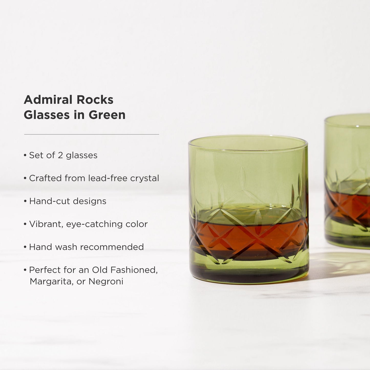 Admiral Green Crystal Rocks Glasses Set of Two