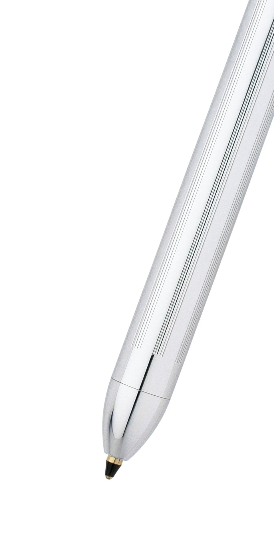Tech3+ Lustrous Chrome Multifunction Pen with grooved chrome barrel and gold accent on Tampa Home & Garden Store