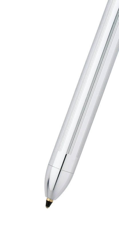 Tech3+ Lustrous Chrome Multifunction Pen with grooved chrome barrel and gold accent on Tampa Home & Garden Store
