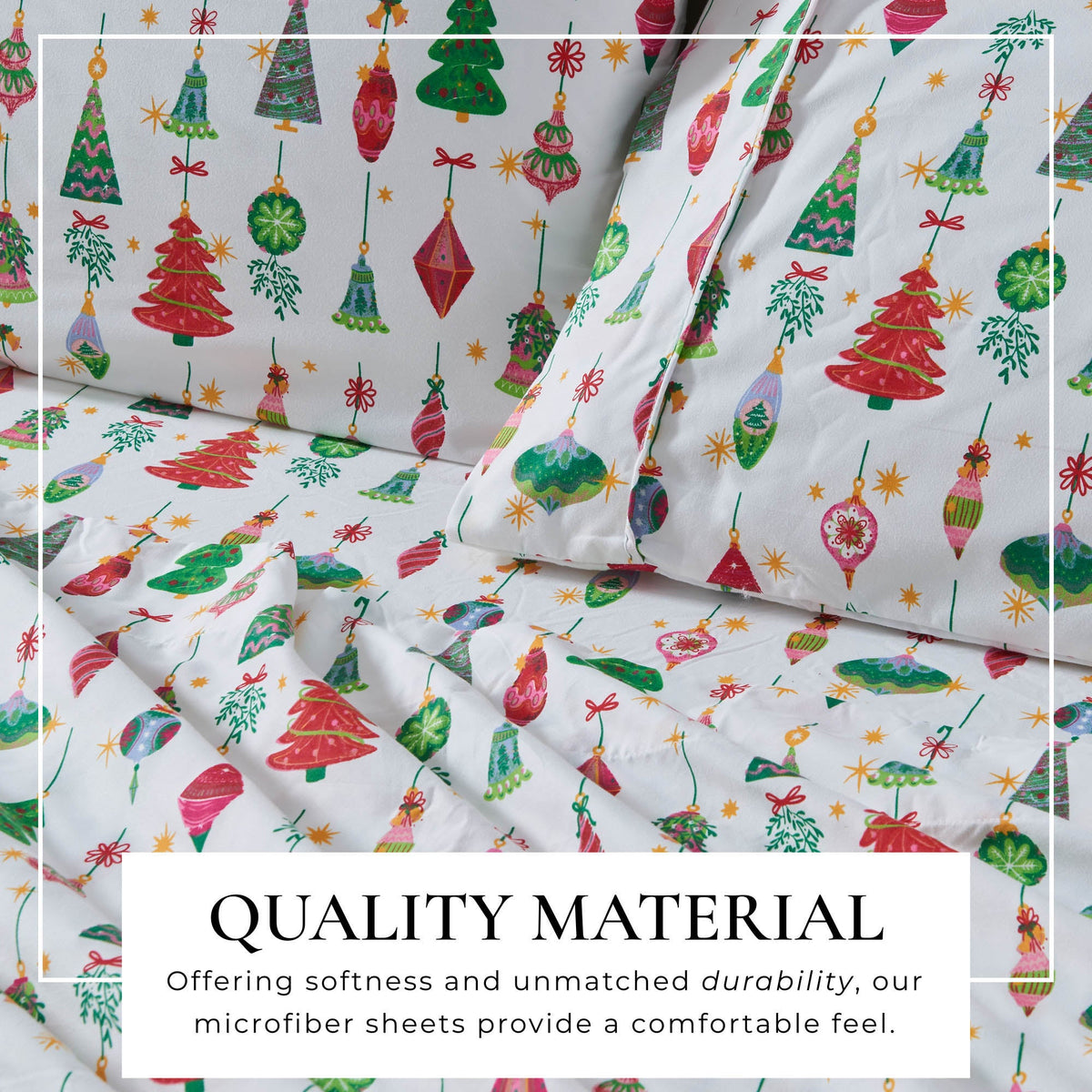 Printed Sheet Set Baylor Collection bed sheets with Christmas tree print by Great Bay Home 1 set on Tampa Home & Garden Store