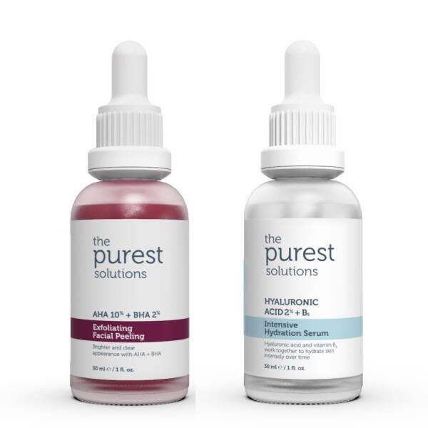 Face serums set Purest Solutions pink AHA/BHA exfoliating and blue hyaluronic serums on Tampa Home & Garden Store