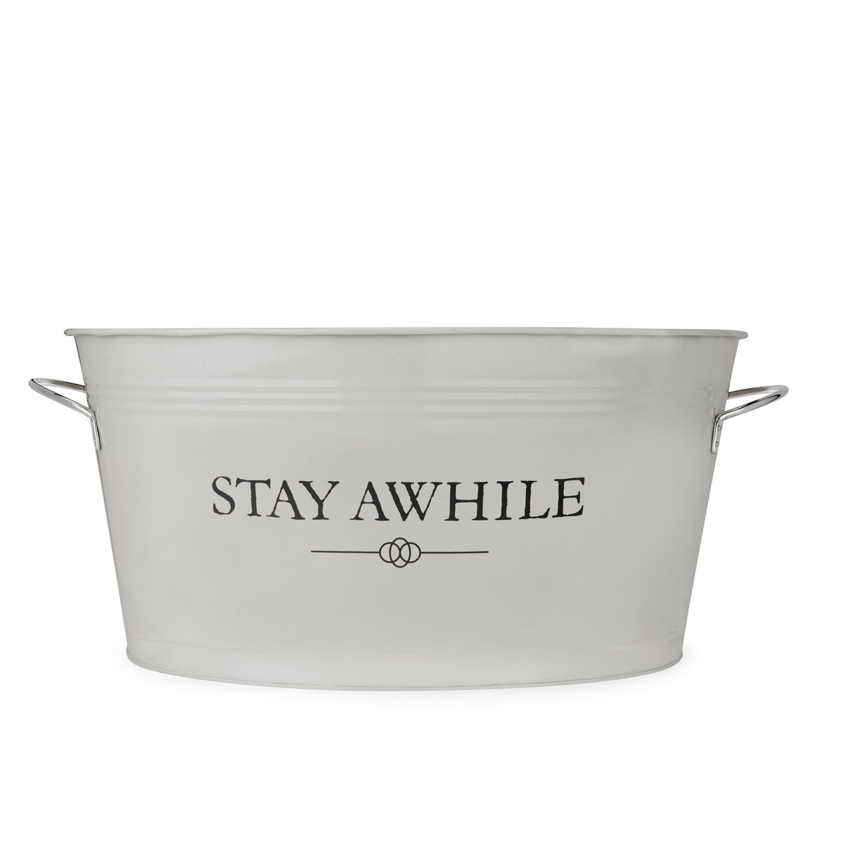 Stay Awhile metal ice bucket by Twine Living, white finish with dual side handles on Tampa Home & Garden Store
