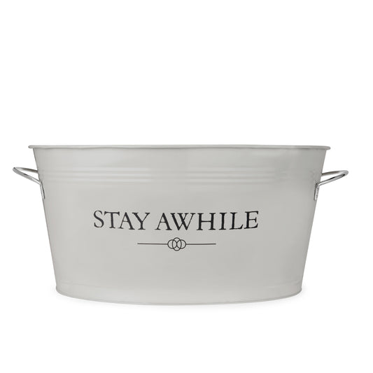 Stay Awhile metal ice bucket by Twine Living, white finish with dual side handles on Tampa Home & Garden Store