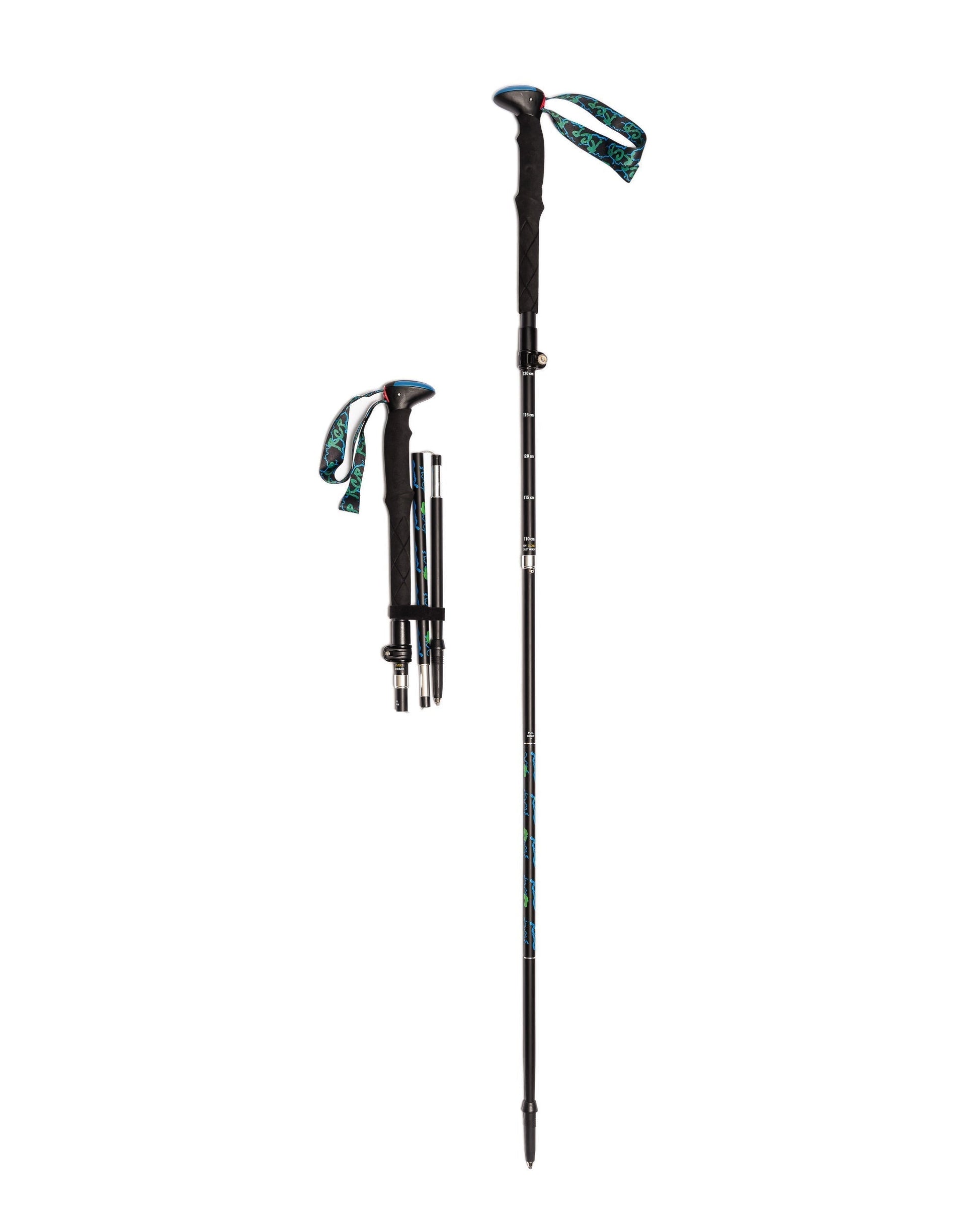 River Country Gear 100 Carbon Folding Ultralight Poles, black carbon shafts with teal straps on Tampa Home & Garden Store