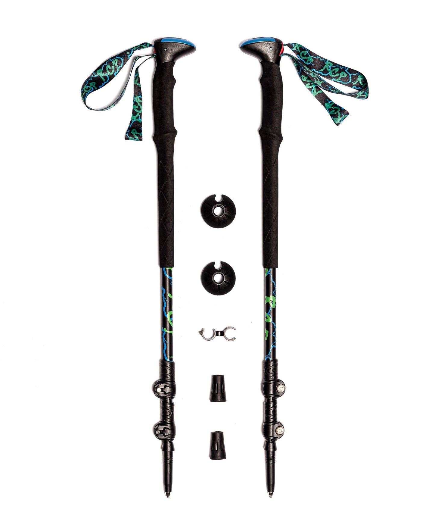 100% Carbon Ultralight Trekking Poles by River Country Gear, 2-pole set, foam grips, blue straps on Tampa Home & Garden Store