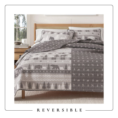 Rustic Woodland and Plaid Quilt Set for Bedroom