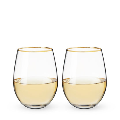 Gilded Stemless Wine Glasses and Gold Rim Set