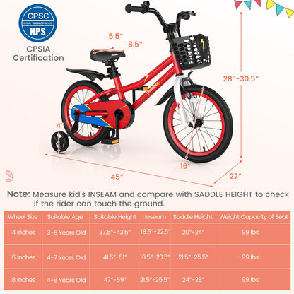 16 Inch Kids Bike with Removable Training Wheels-White