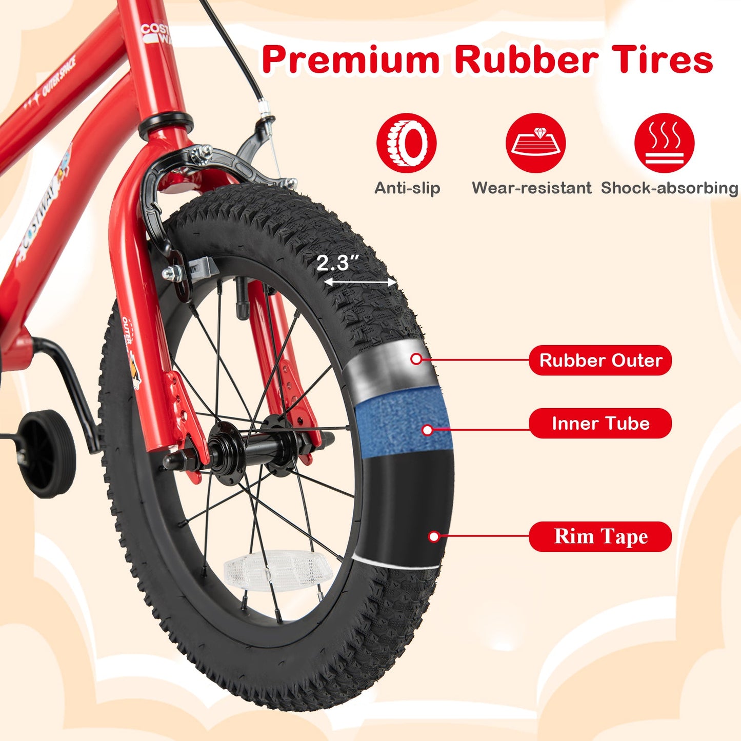 Red 16-inch kids bike with knobby tire and front brake caliper DirectDeals on Tampa Home & Garden Store