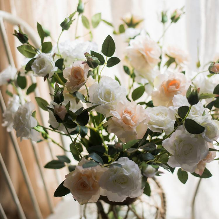 RusticReach Real Touch silk rose stem bouquet, 25in tall with white and peach blooms on Tampa Home & Garden Store