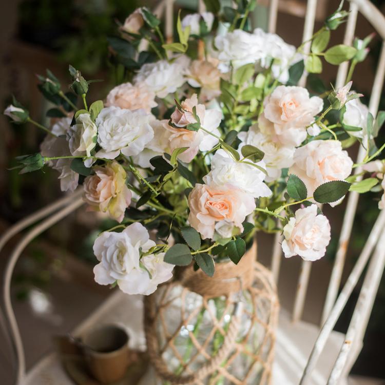 RusticReach artificial rose stems, 25 inches, silk peach and ivory roses with leaves in vase on Tampa Home & Garden Store
