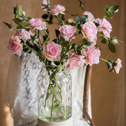 Faux Silk Real Touch Blooming Rose Stem Pink, 25 inches tall in clear glass vase on Tampa Home & Garden Store