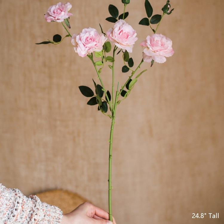 Faux Silk Real Touch Blooming Rose Stem in Pink, 25 inches tall, RusticReach flowering plant on Tampa Home & Garden Store