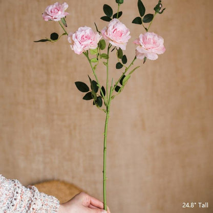 Faux Silk Real Touch Blooming Rose Stem in Pink, 25 inches tall, RusticReach flowering plant on Tampa Home & Garden Store