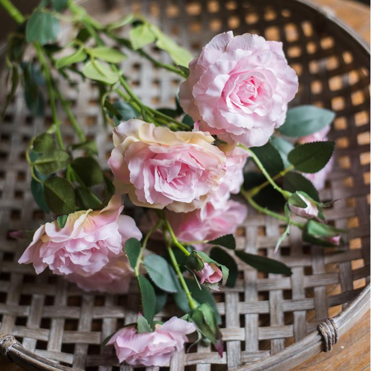 Faux Silk Real Touch Blooming Rose Stem Pink by RusticReach, 25 inch tall pink roses on Tampa Home & Garden Store