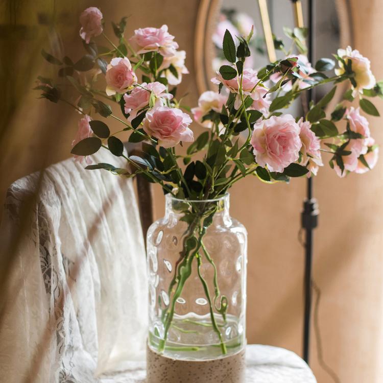Faux Silk Real Touch Pink Blooming Rose Stem, RusticReach artificial flower, 25-inch tall on Tampa Home & Garden Store