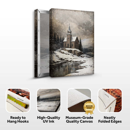 Vintage Church Christmas Wall Art II canvas by Tailored Canvases with antique winter scene on Tampa Home & Garden Store