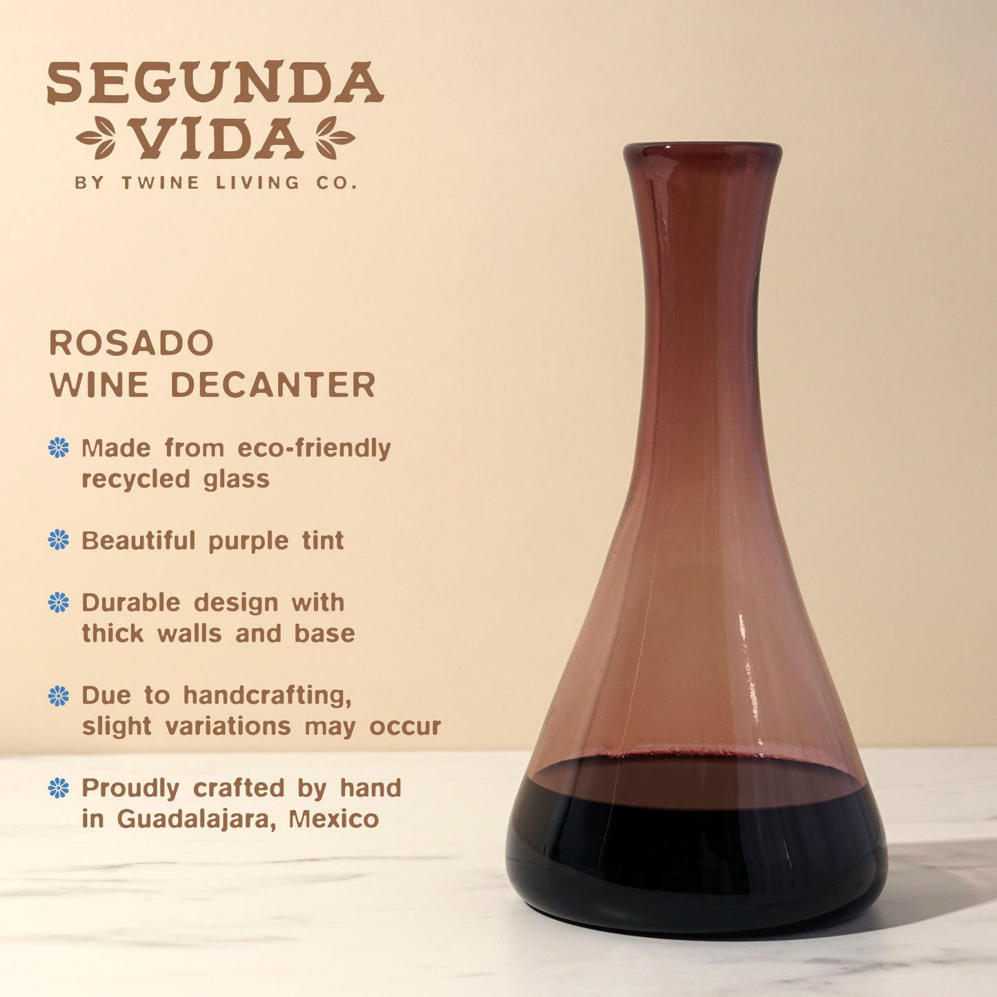 Recycled Glass Rosado Wine Decanter For Tables