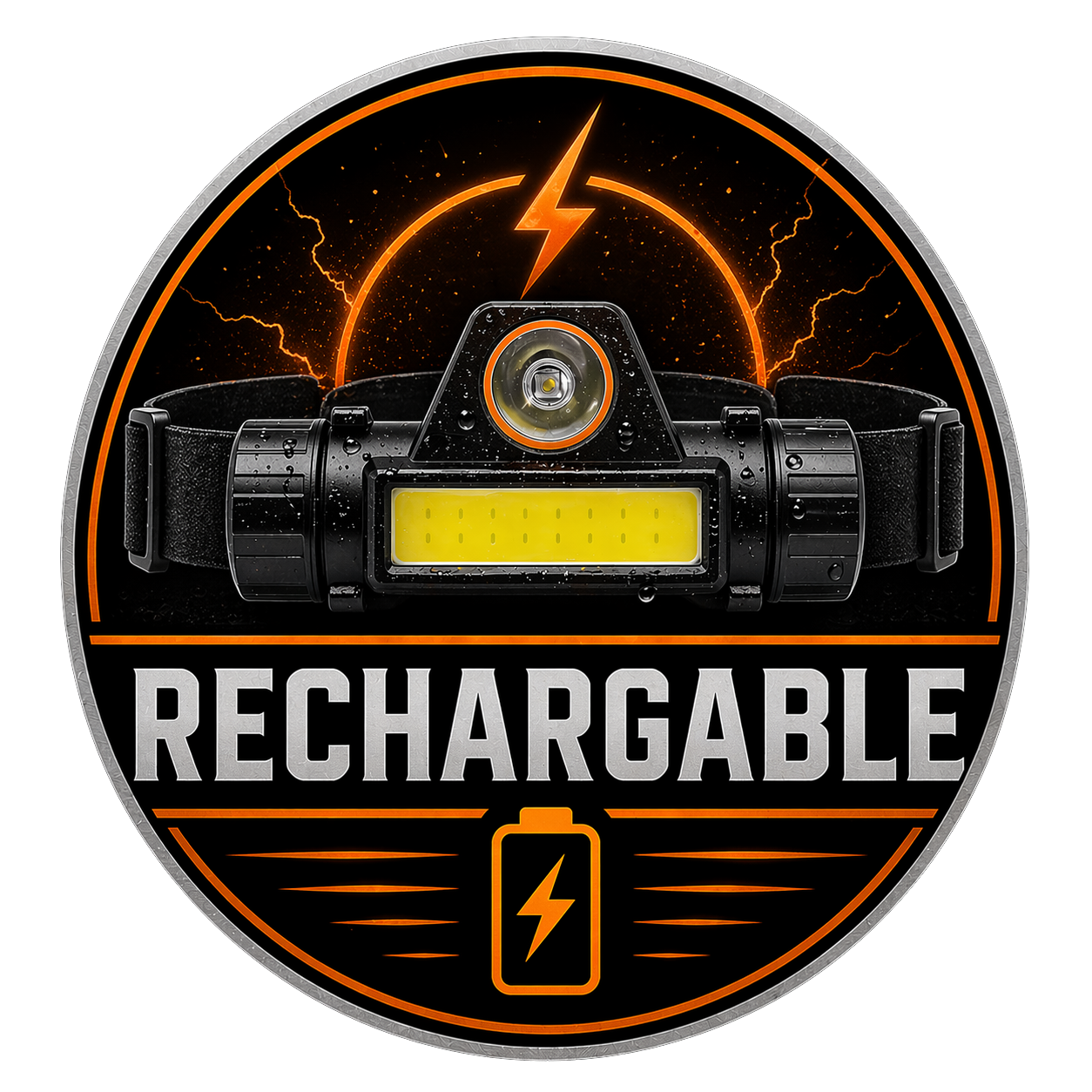 Powerlite Versa headlamp, black with yellow LED panel on circular rechargeable badge on Tampa Home & Garden Store