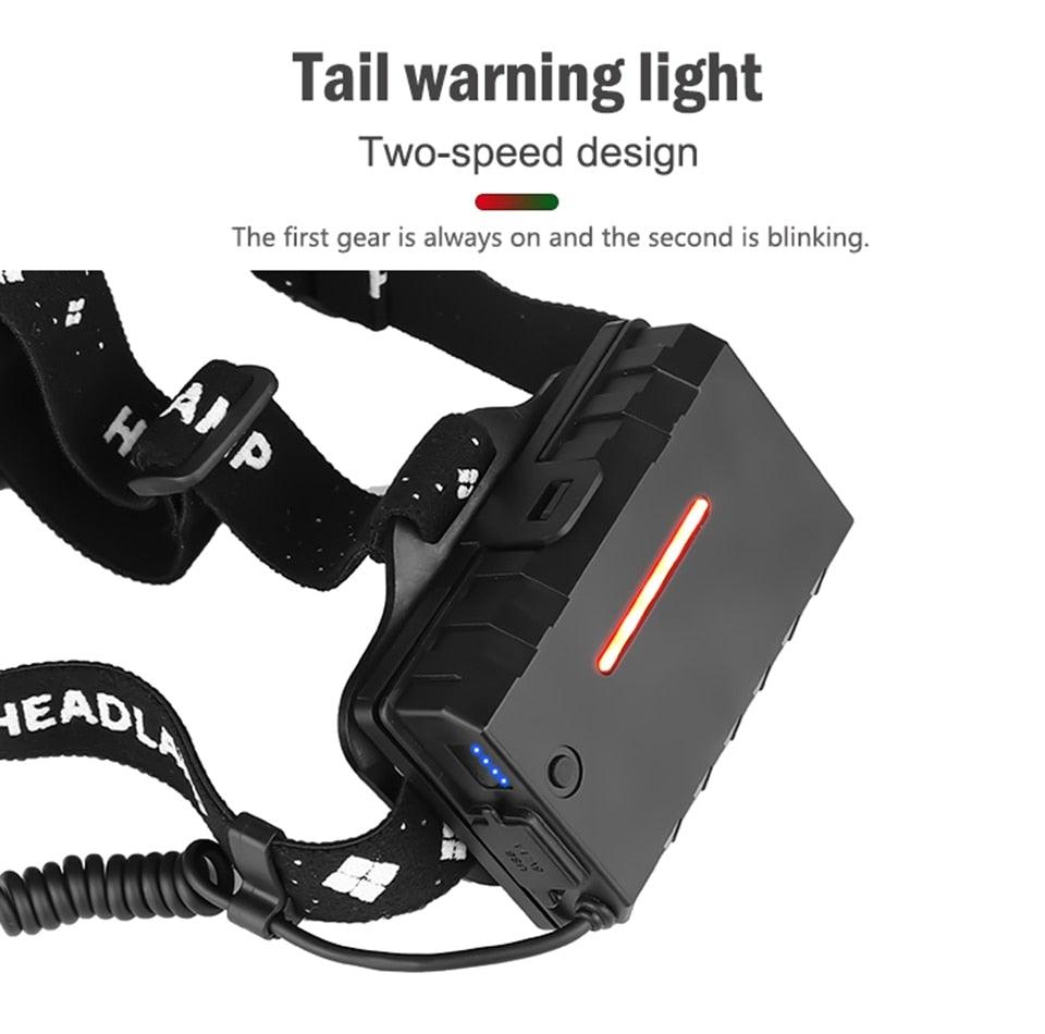 Stevvex rechargeable XHP160 LED headlamp with zoom, waterproof black unit and power bank on Tampa Home & Garden Store