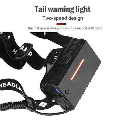 Stevvex rechargeable XHP160 LED headlamp with zoom, waterproof black unit and power bank on Tampa Home & Garden Store