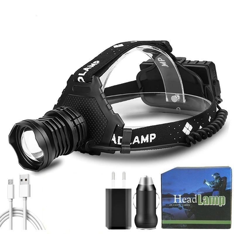 Stevvex rechargeable LED headlamp with zoomable XHP160 beam, waterproof with 18650 battery on Tampa Home & Garden Store