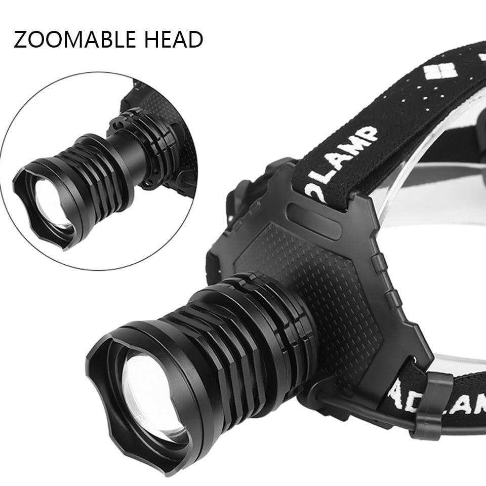 Stevvex headlamp with XHP160, zoomable LED, waterproof, 18650 power bank for hiking camping on Tampa Home & Garden Store