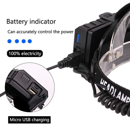 Stevvex headlamp with USB charging and battery indicator, black waterproof camping light on Tampa Home & Garden Store